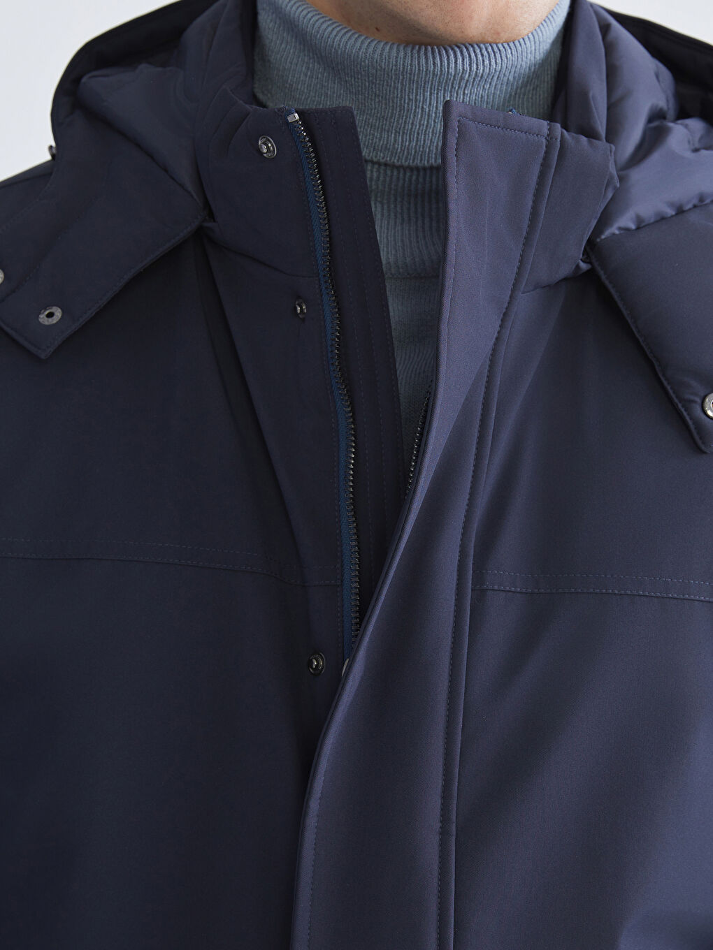 Lacivert Standart Kalıp Kapüşonlu Erkek Mont-2