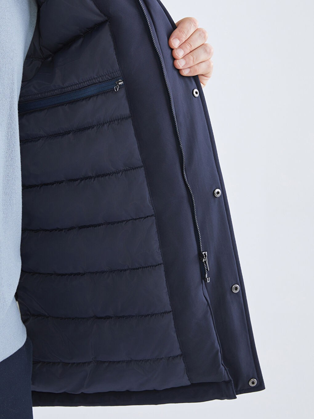 Lacivert Standart Kalıp Kapüşonlu Erkek Mont-3