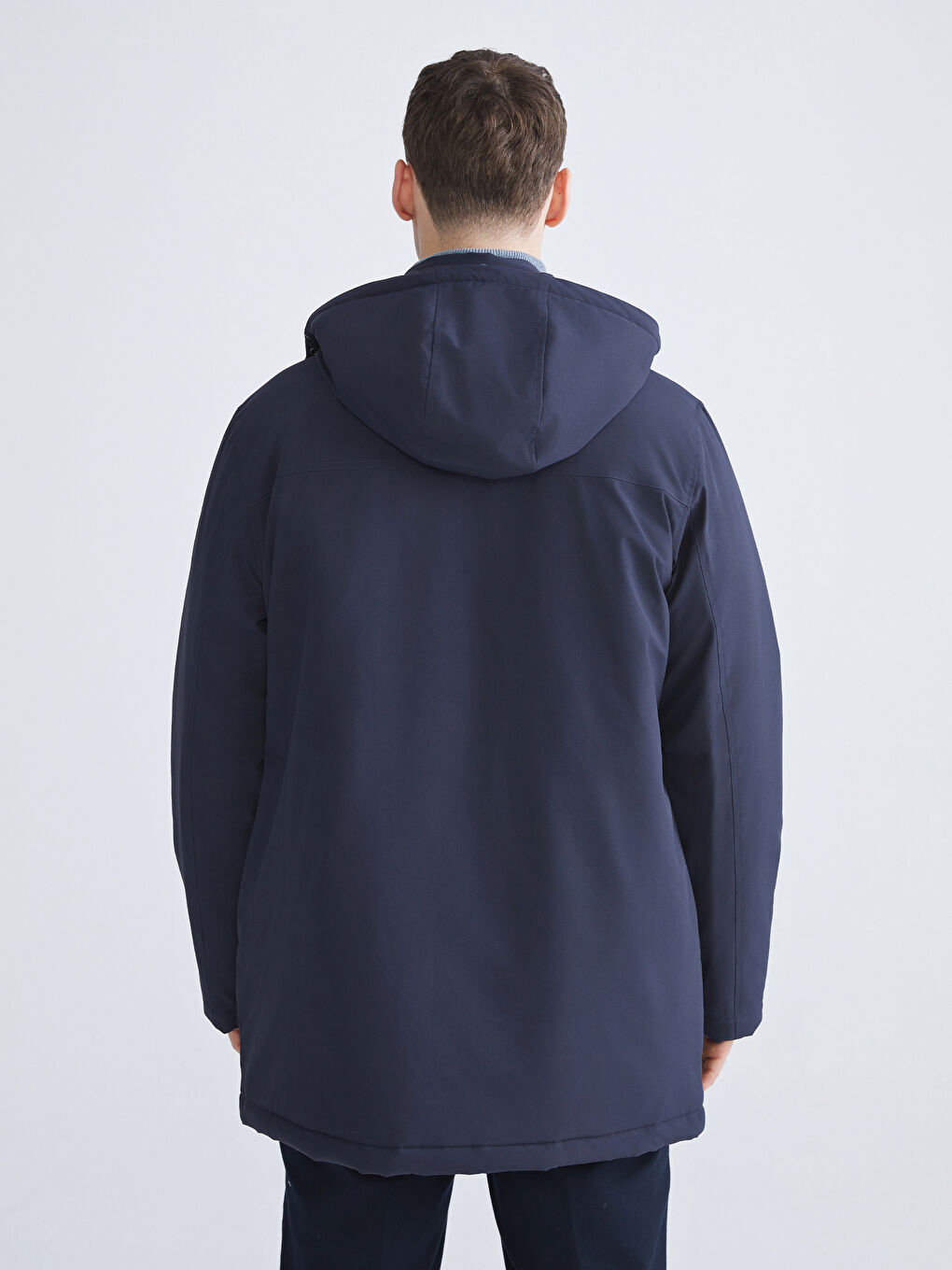 Lacivert Standart Kalıp Kapüşonlu Erkek Mont-4