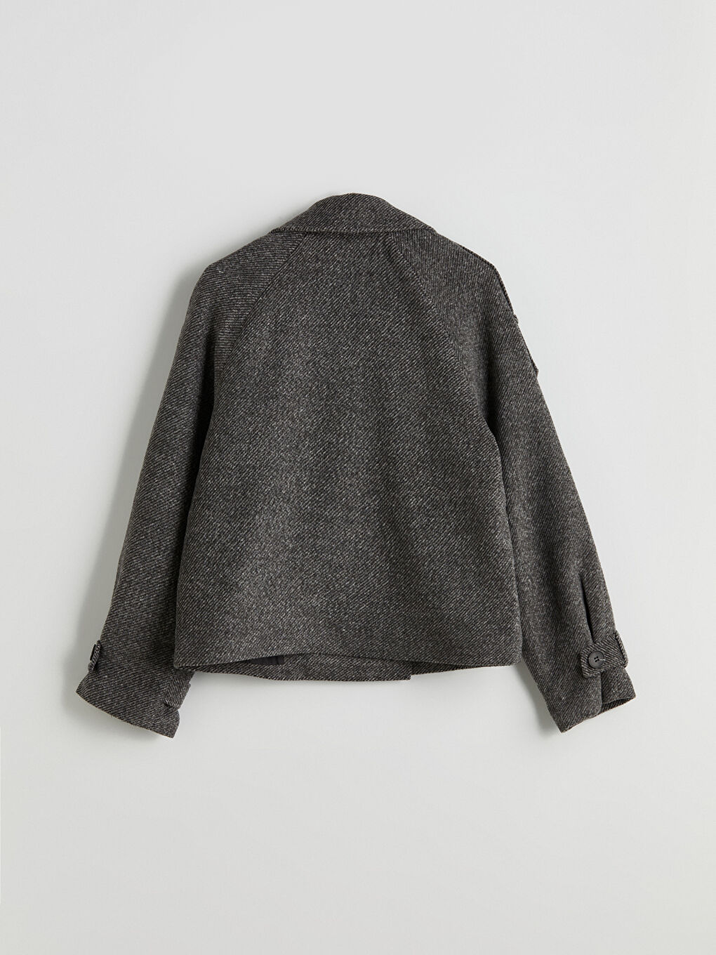 Gri Kruvaze Yaka Desenli Kadın Kaşe Ceket-7