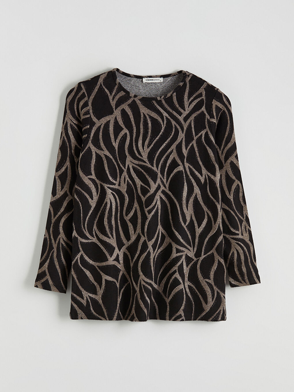 Kahverengi Bisiklet Yaka Desenli Bluz