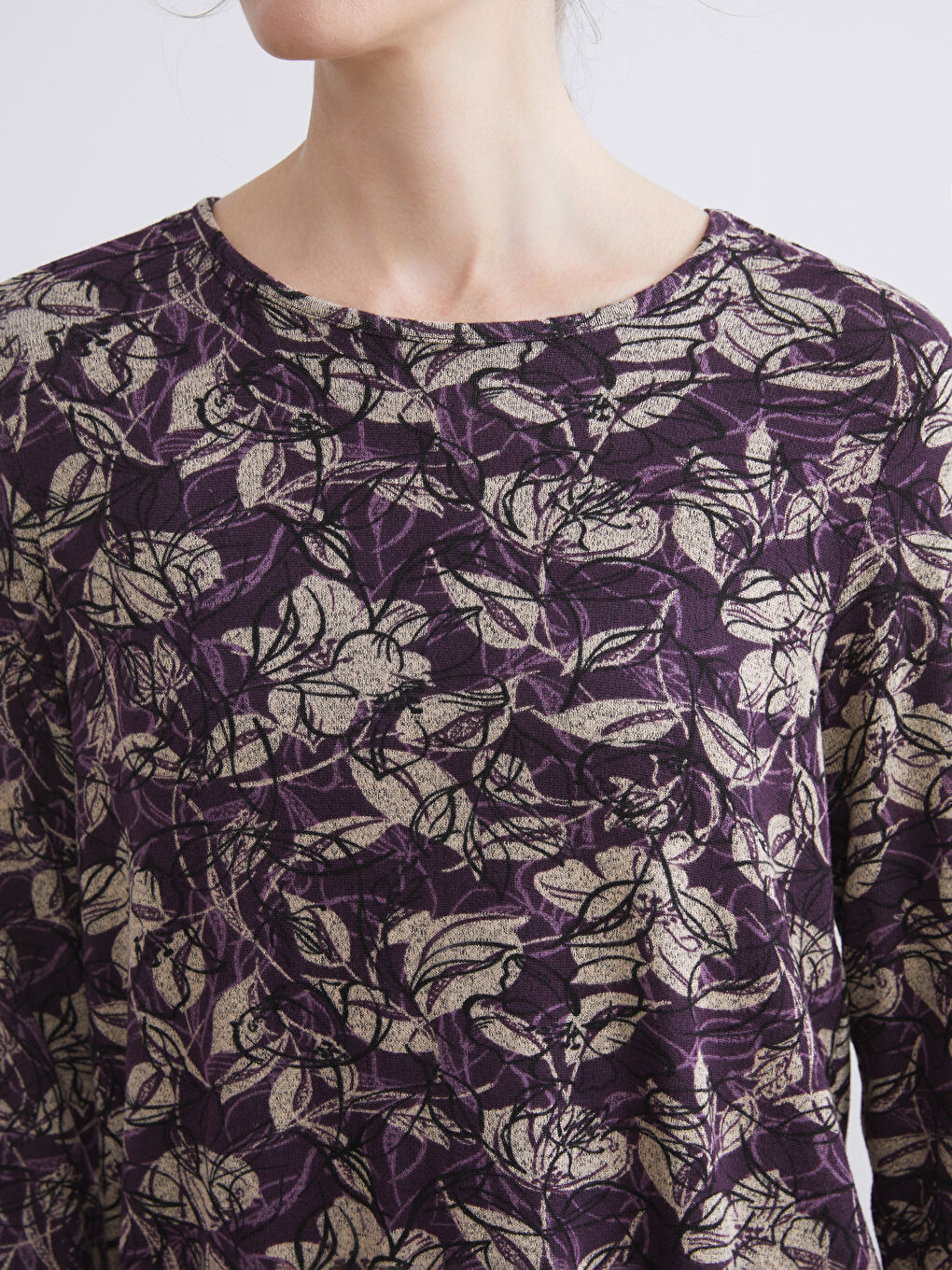 Mor Bisiklet Yaka Desenli Bluz-2