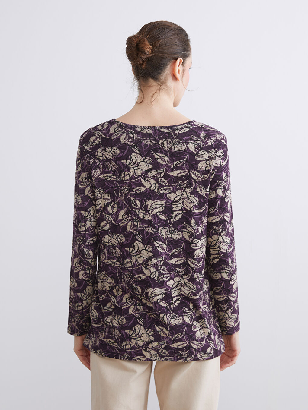 Mor Bisiklet Yaka Desenli Bluz-3
