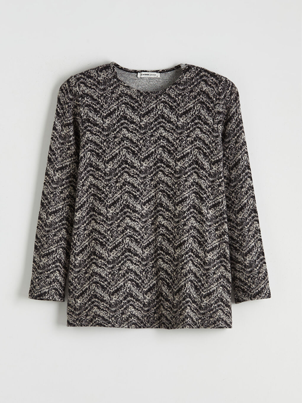 Crew Neck Patterned Blouse-4