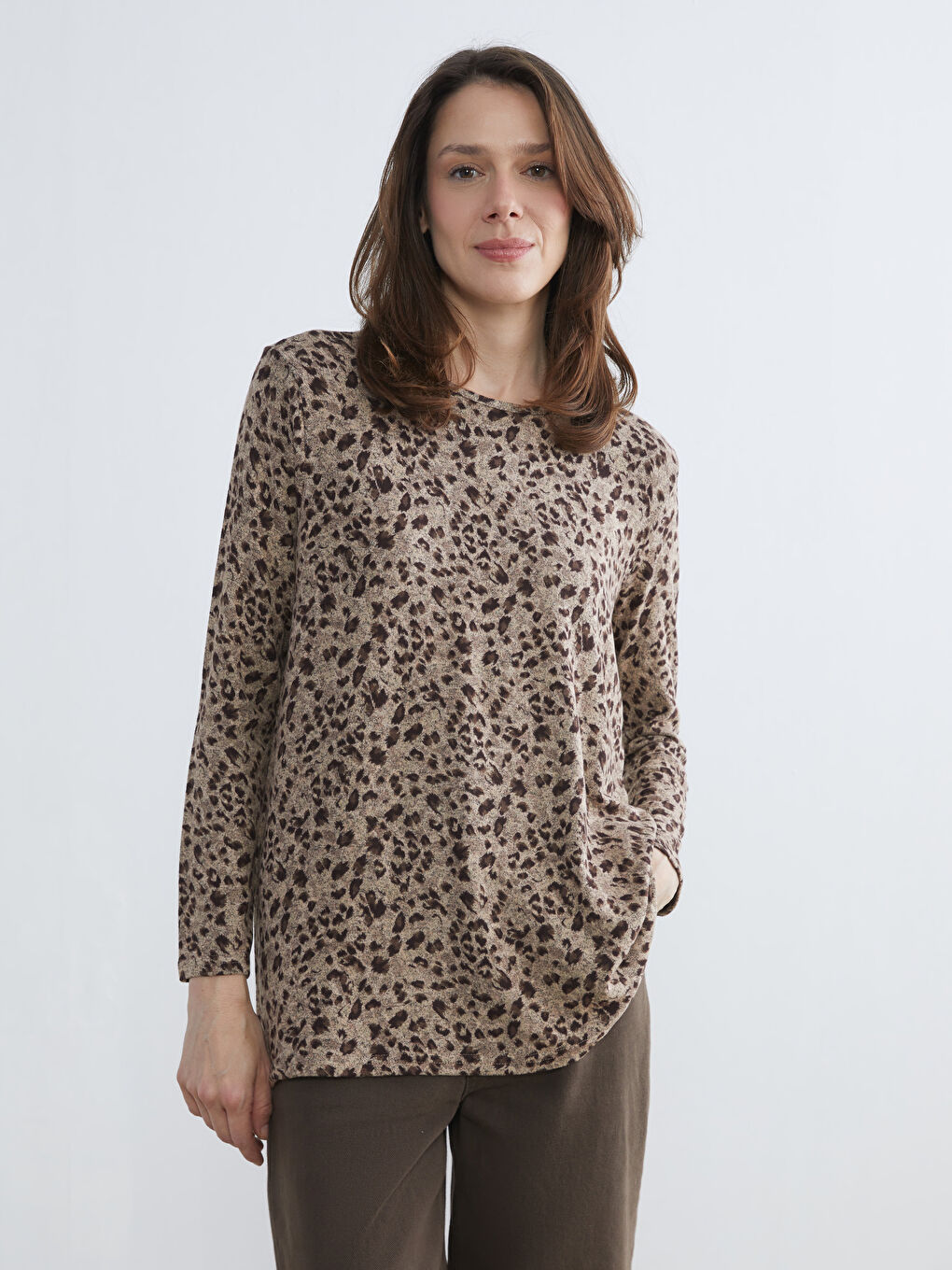 Bluză cu Guler Rotund și Model