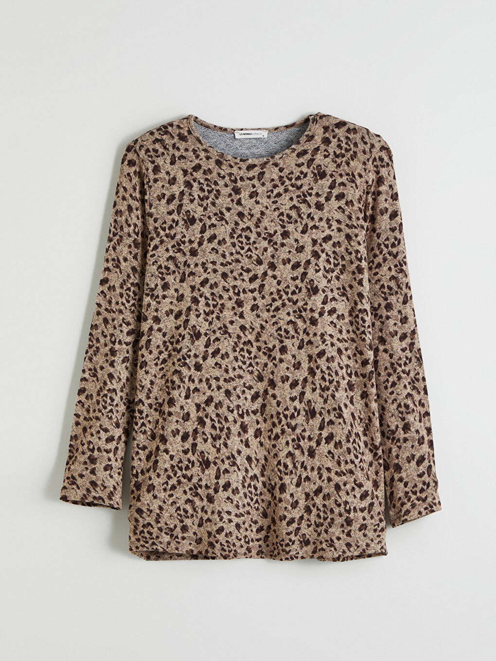 Bej Bisiklet Yaka Desenli Bluz