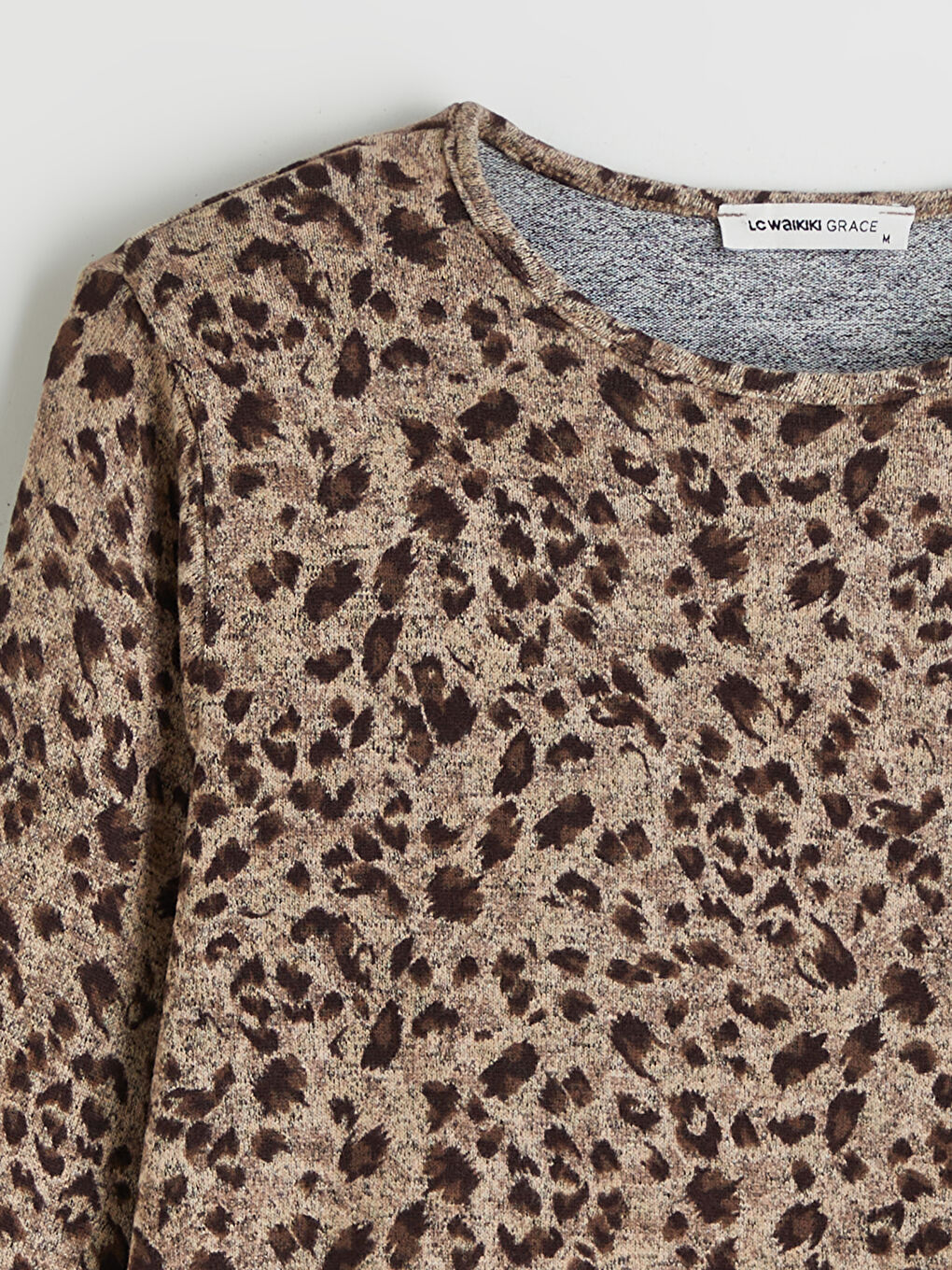 Bej Bisiklet Yaka Desenli Bluz-1