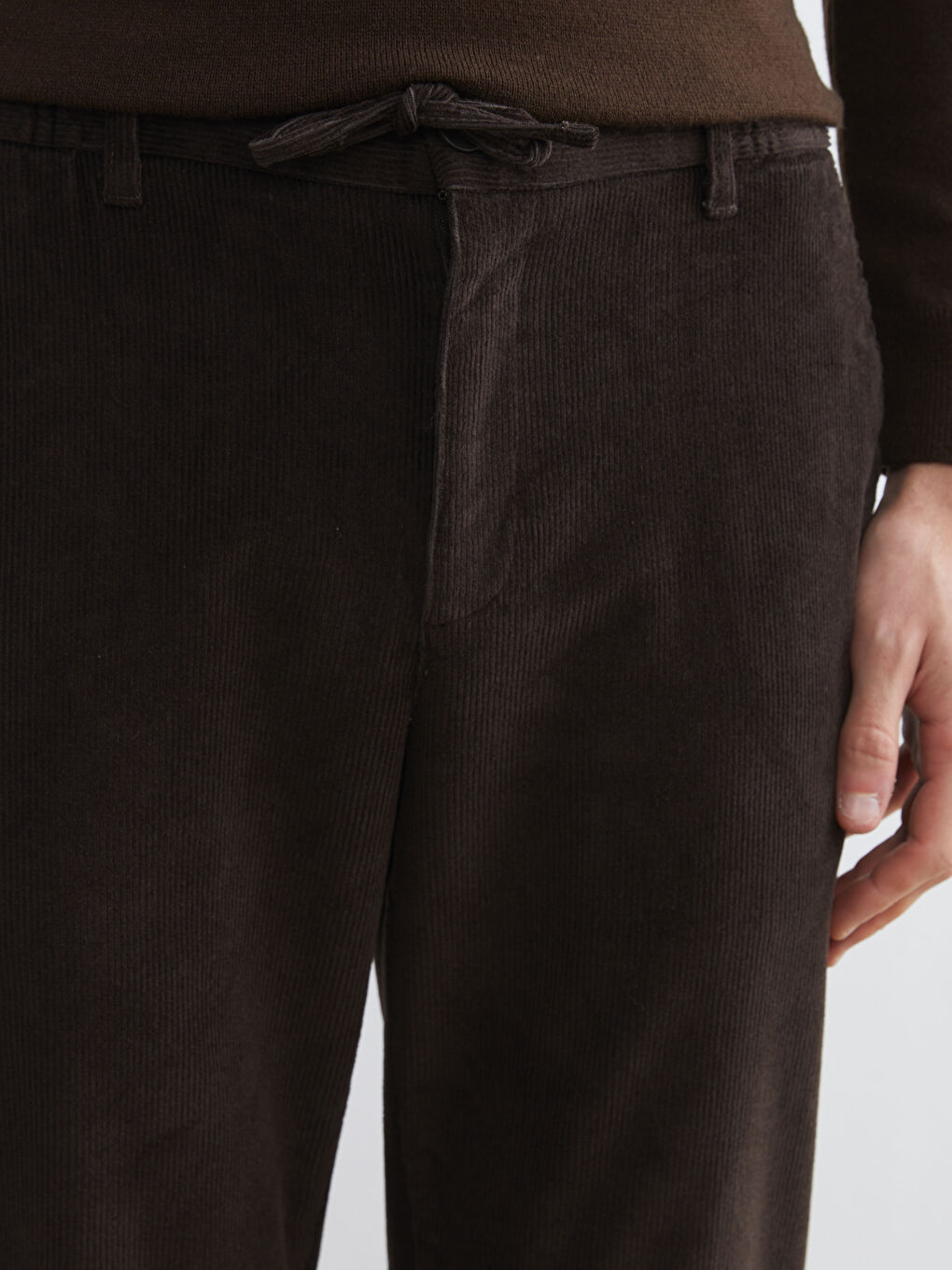 Kahverengi Standart Kalıp Kadife Erkek Pantolon-2