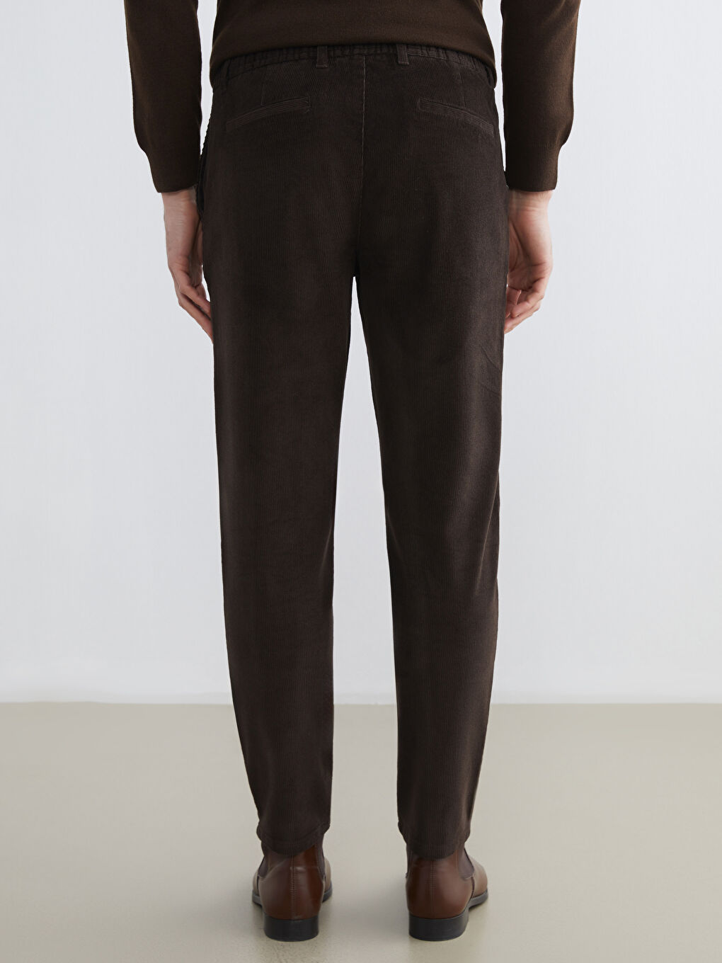 Kahverengi Standart Kalıp Kadife Erkek Pantolon-3