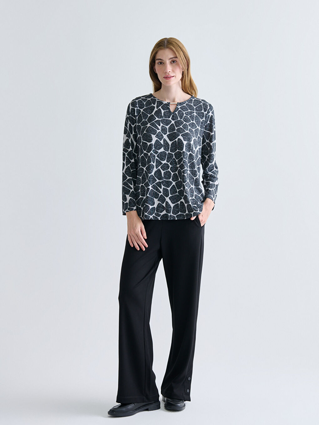 Crew Neck Patterned Blouse-1