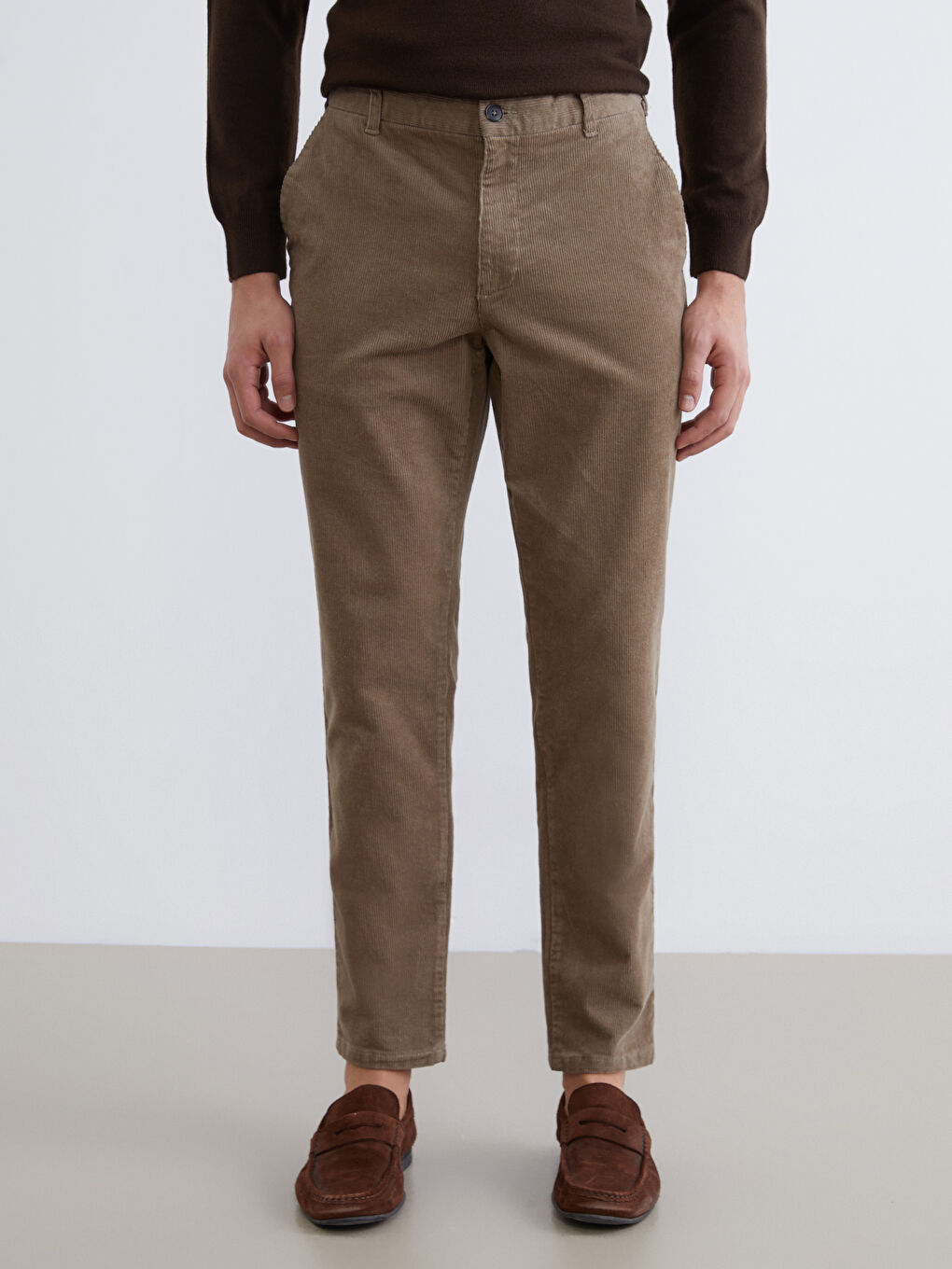 Kahverengi Standart Kalıp Erkek Pantolon-1