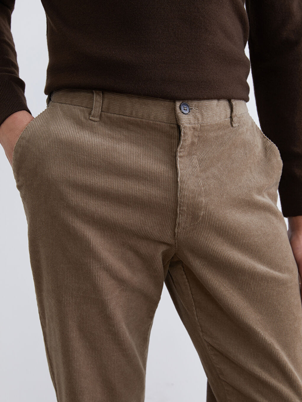 Kahverengi Standart Kalıp Erkek Pantolon-2