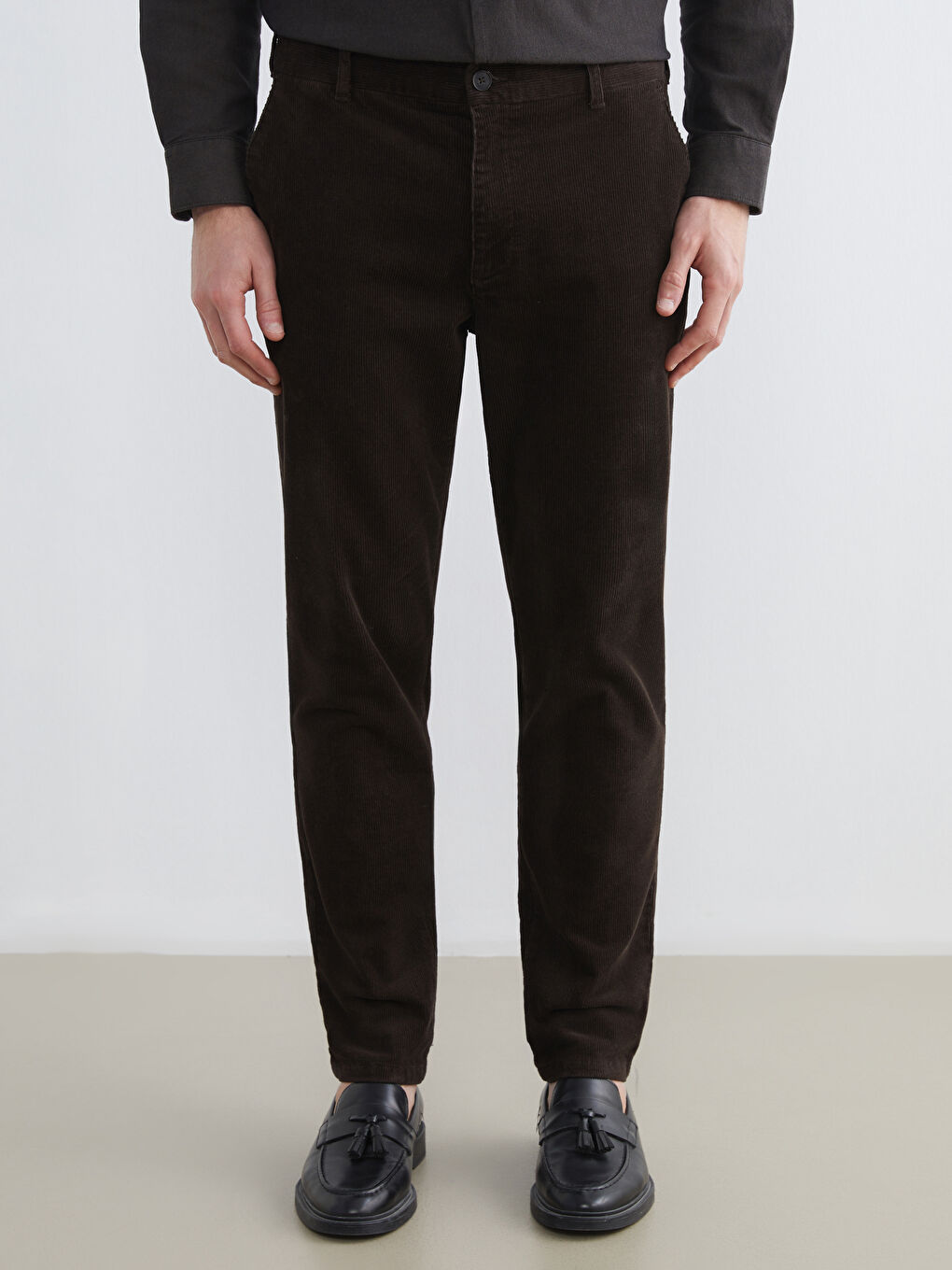 Kahverengi Standart Kalıp Erkek Pantolon-1