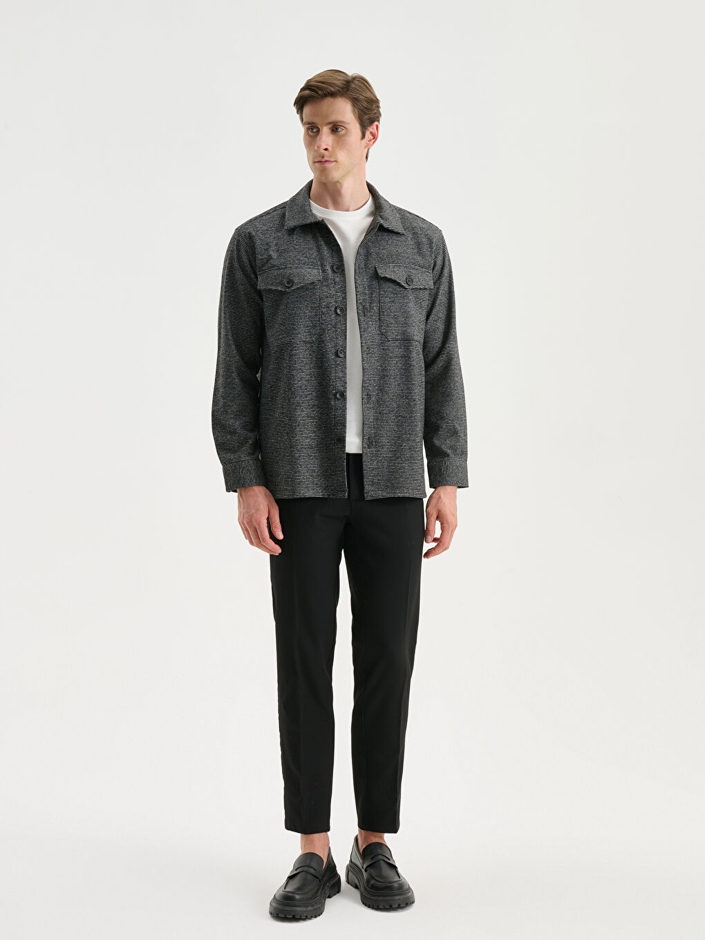 Antrasit Regular Fit Uzun Kollu Erkek Gömlek-1