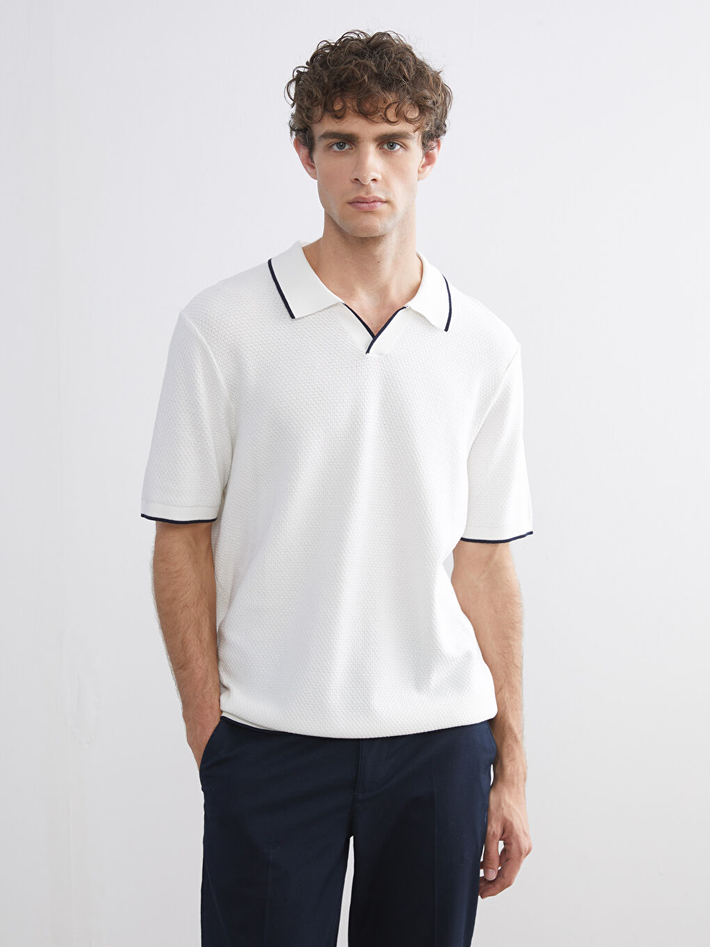 Polo Neck Short Sleeve Men's Knitwear Sweater