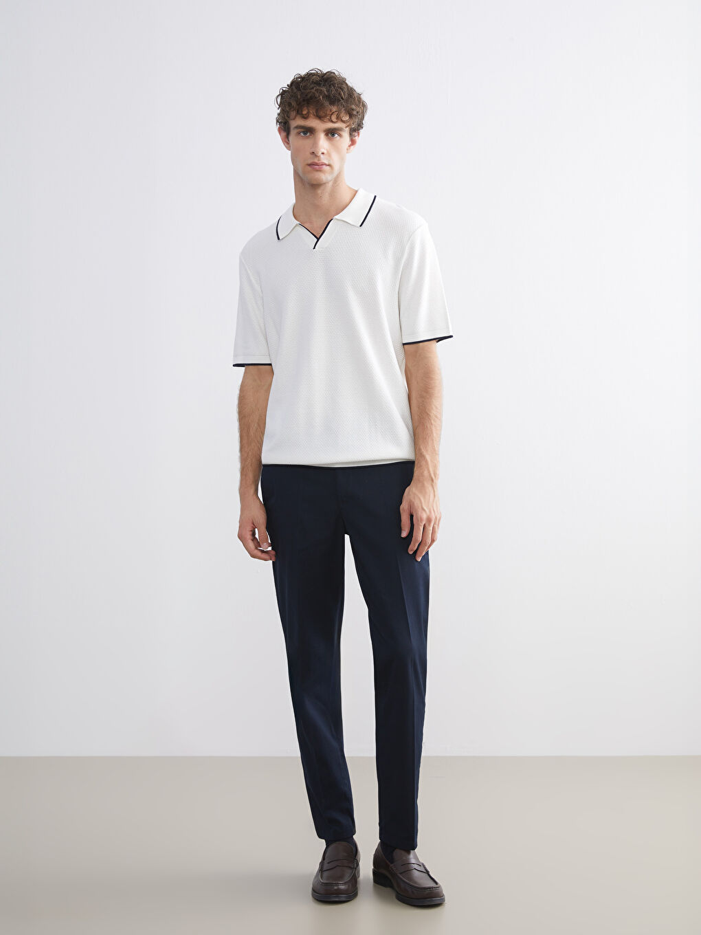 Polo Neck Short Sleeve Men's Knitwear Sweater-1
