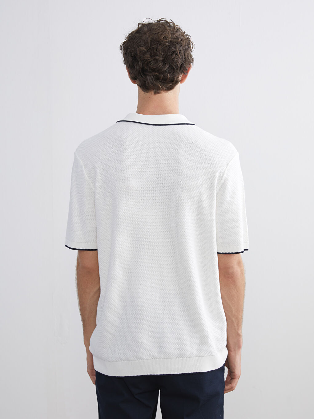 Polo Neck Short Sleeve Men's Knitwear Sweater-3