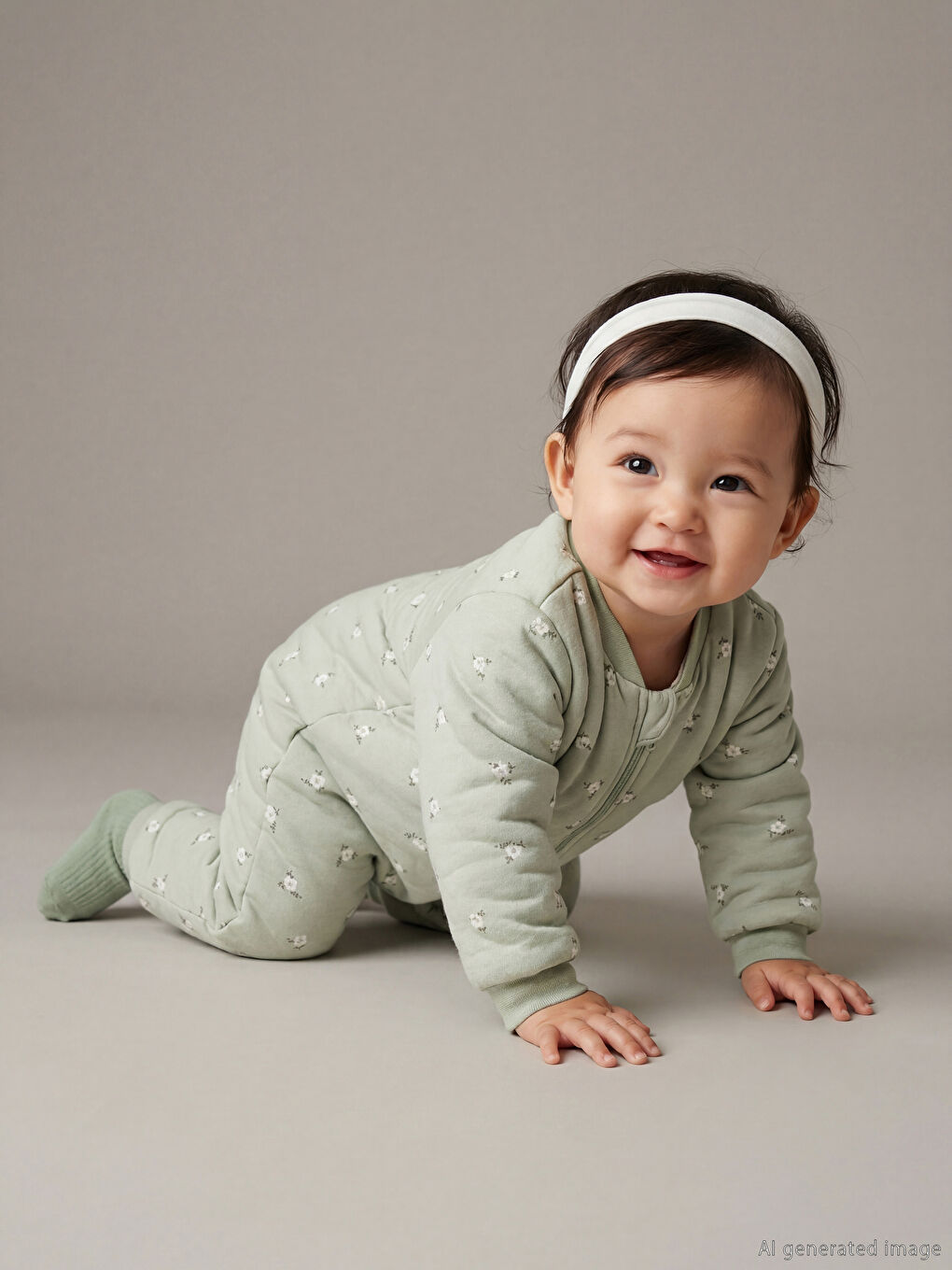 Yeşil 2.5 Tog Baskılı Fermuarlı Kız Bebek Uyku Tulumu