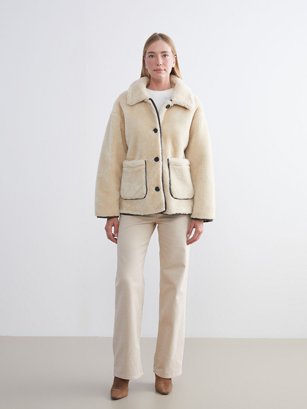 Collared Neck Women's Plush Coat-1