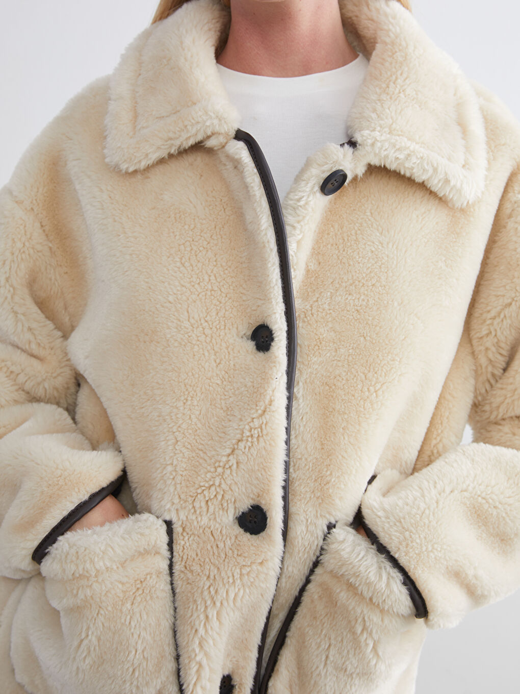 Collared Neck Women's Plush Coat-2