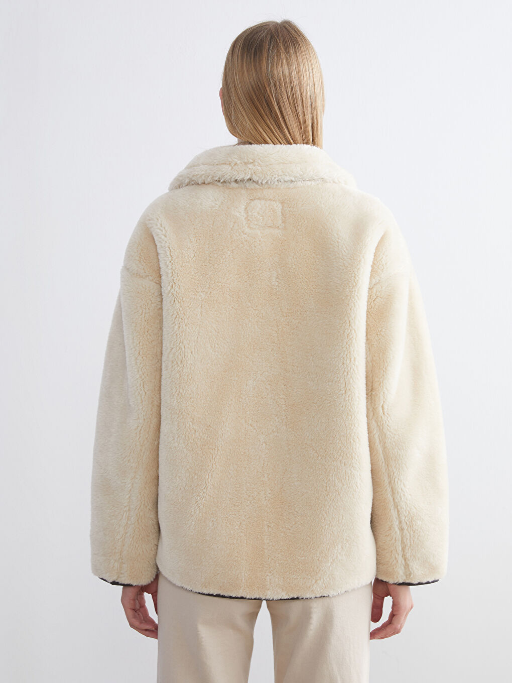 Collared Neck Women's Plush Coat-4