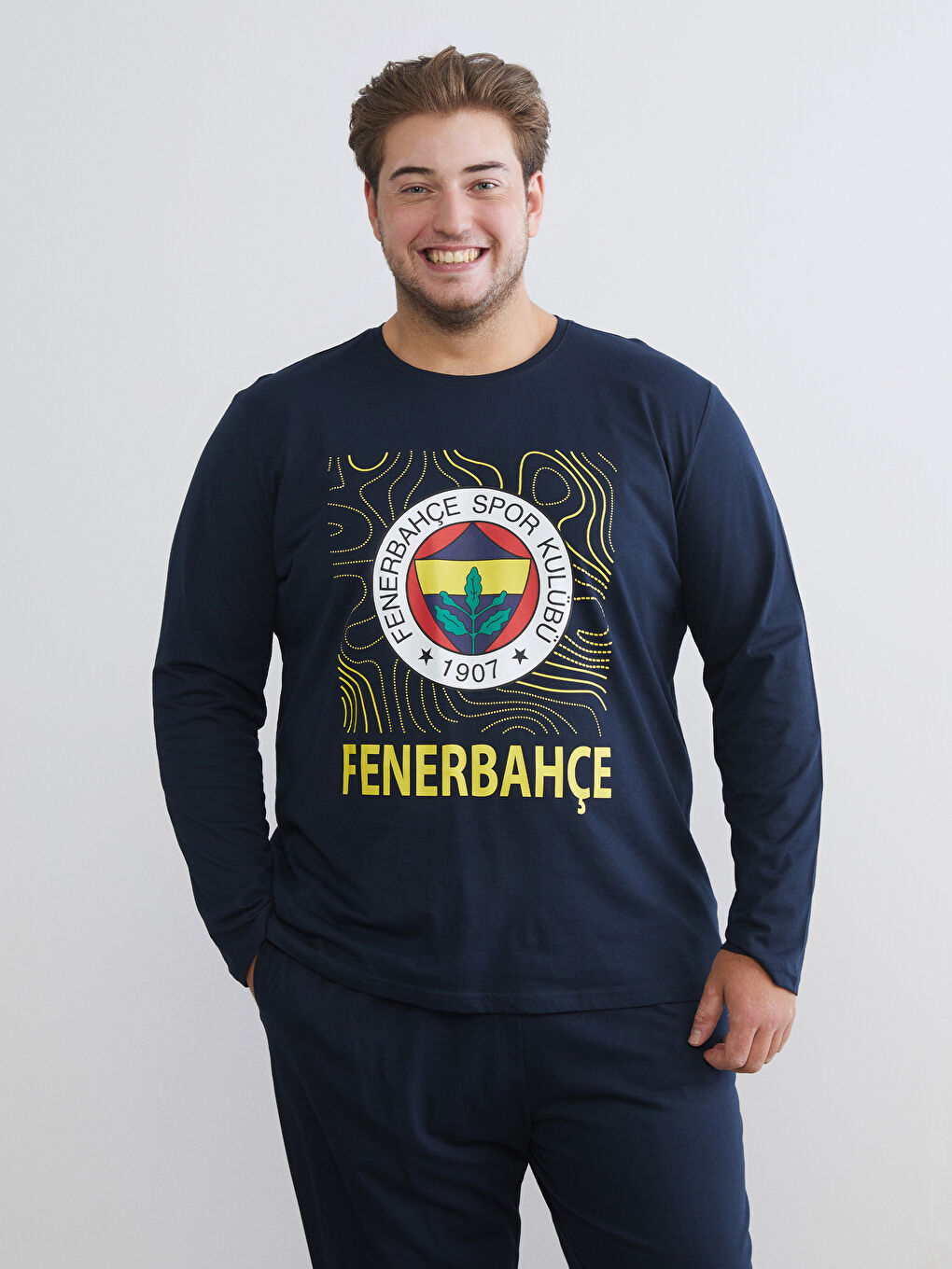 Lacivert Standart Kalıp Fenerbahçe Baskılı Erkek Pijama Takımı-1