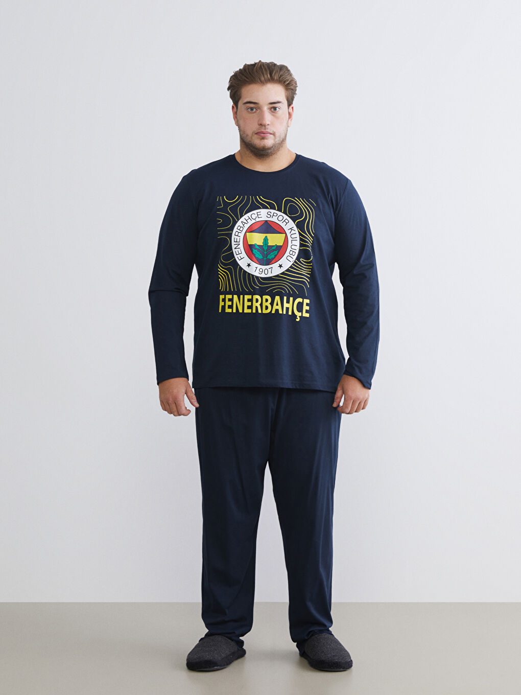Lacivert Standart Kalıp Fenerbahçe Baskılı Erkek Pijama Takımı-5