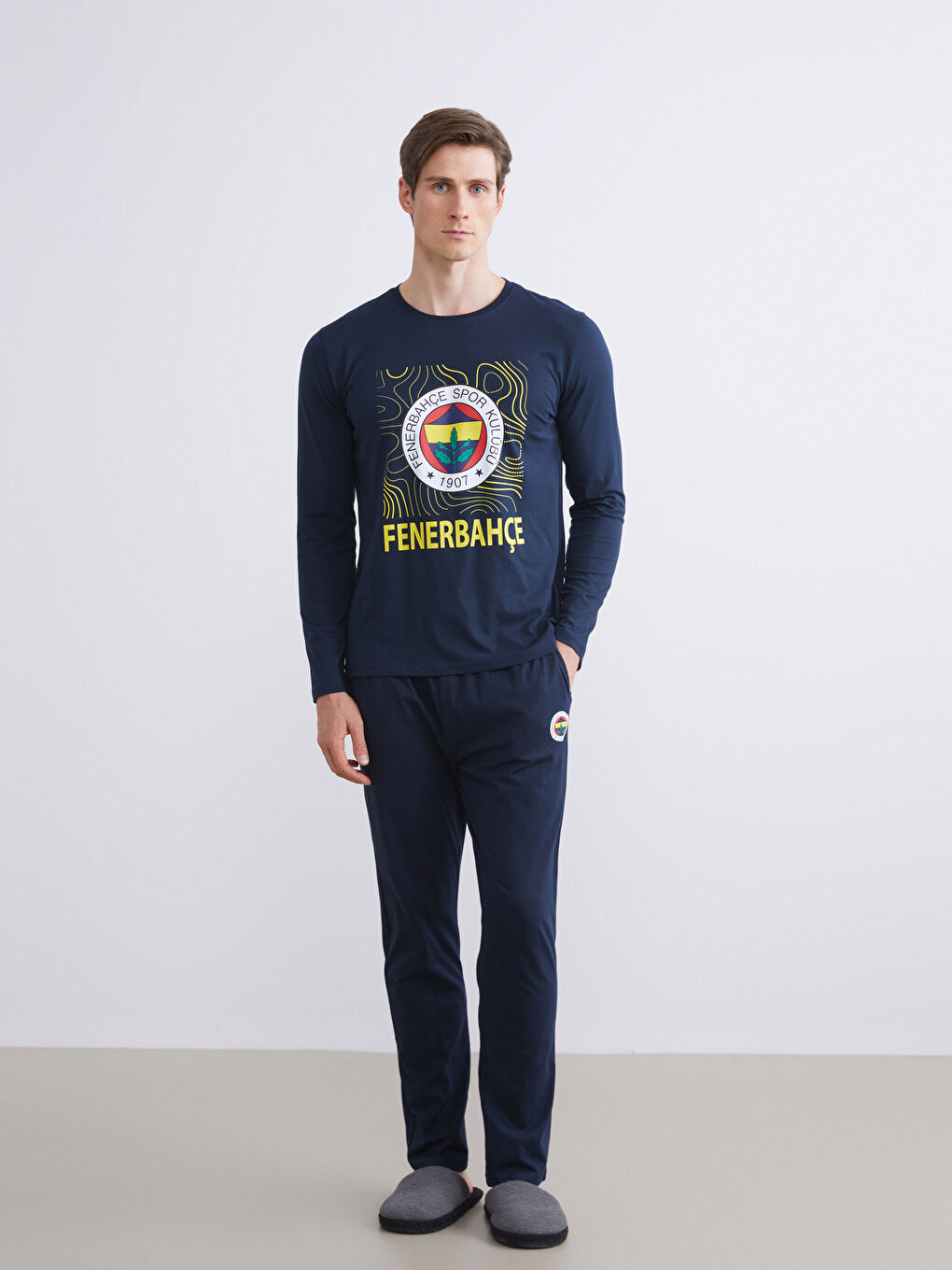 Lacivert Standart Kalıp Fenerbahçe Baskılı Erkek Pijama Takımı-2