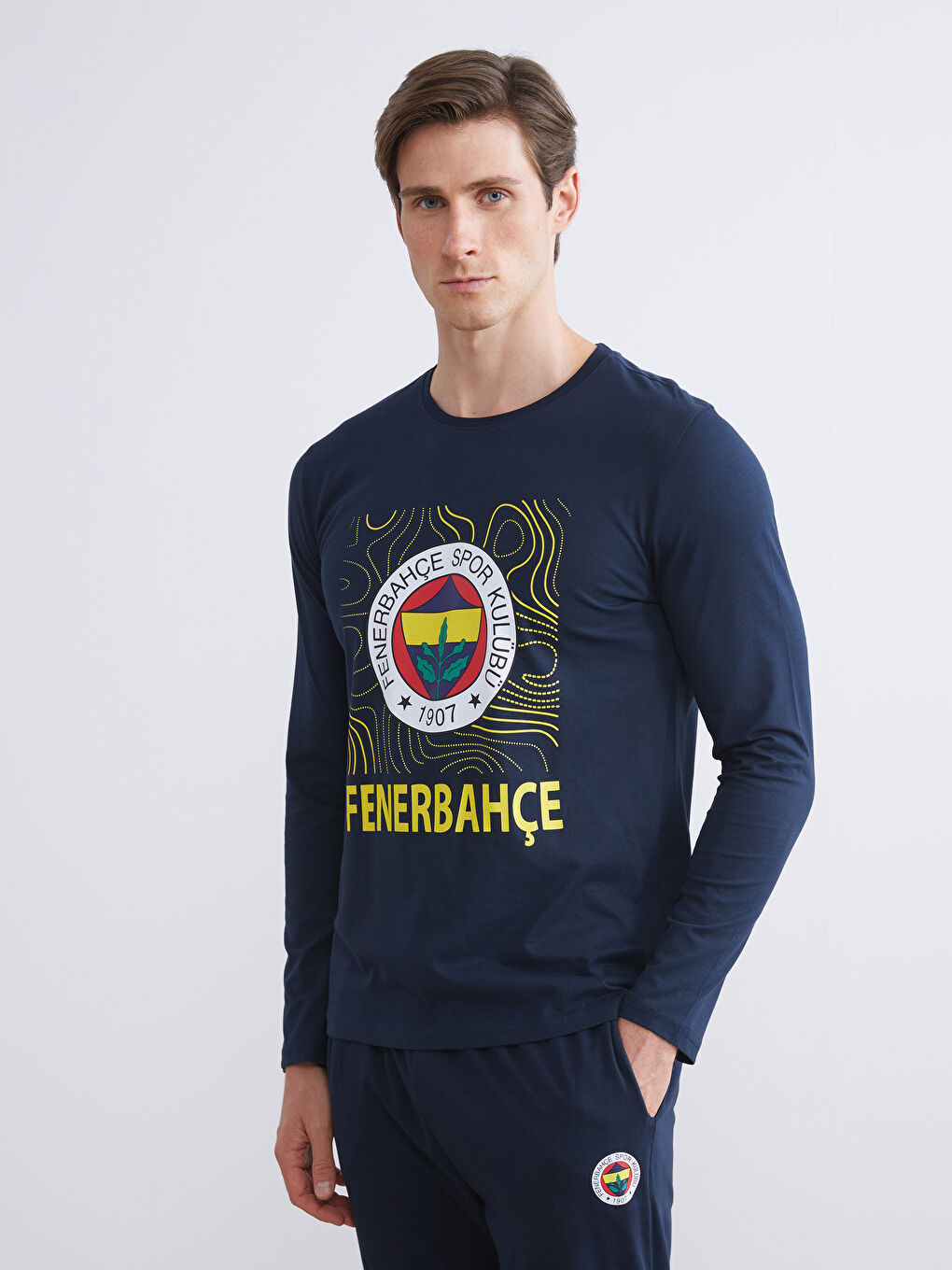 Lacivert Standart Kalıp Fenerbahçe Baskılı Erkek Pijama Takımı-4