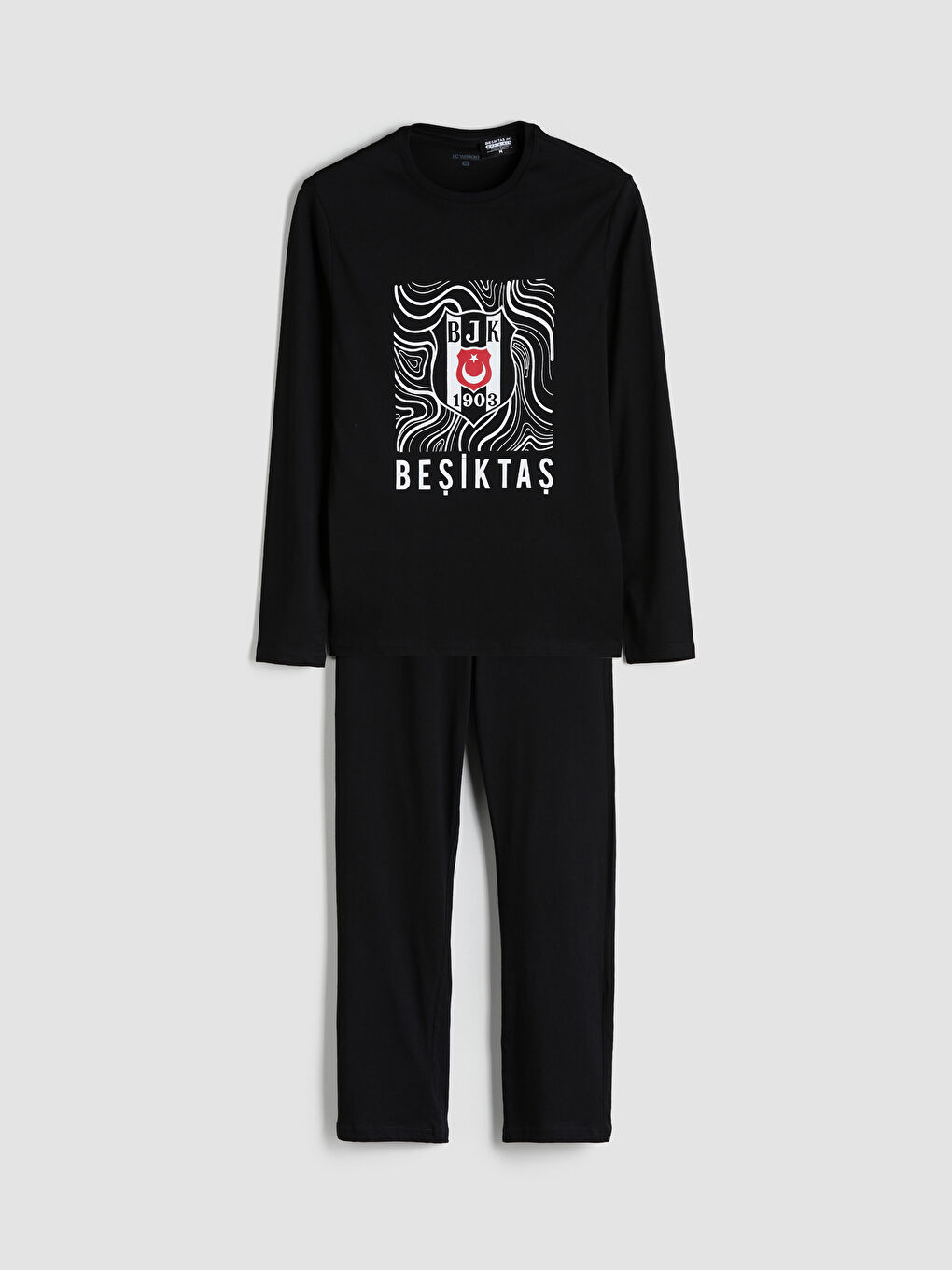 Siyah Standart Kalıp Beşiktaş Baskılı Erkek Taraftar Pijama Takımı-4