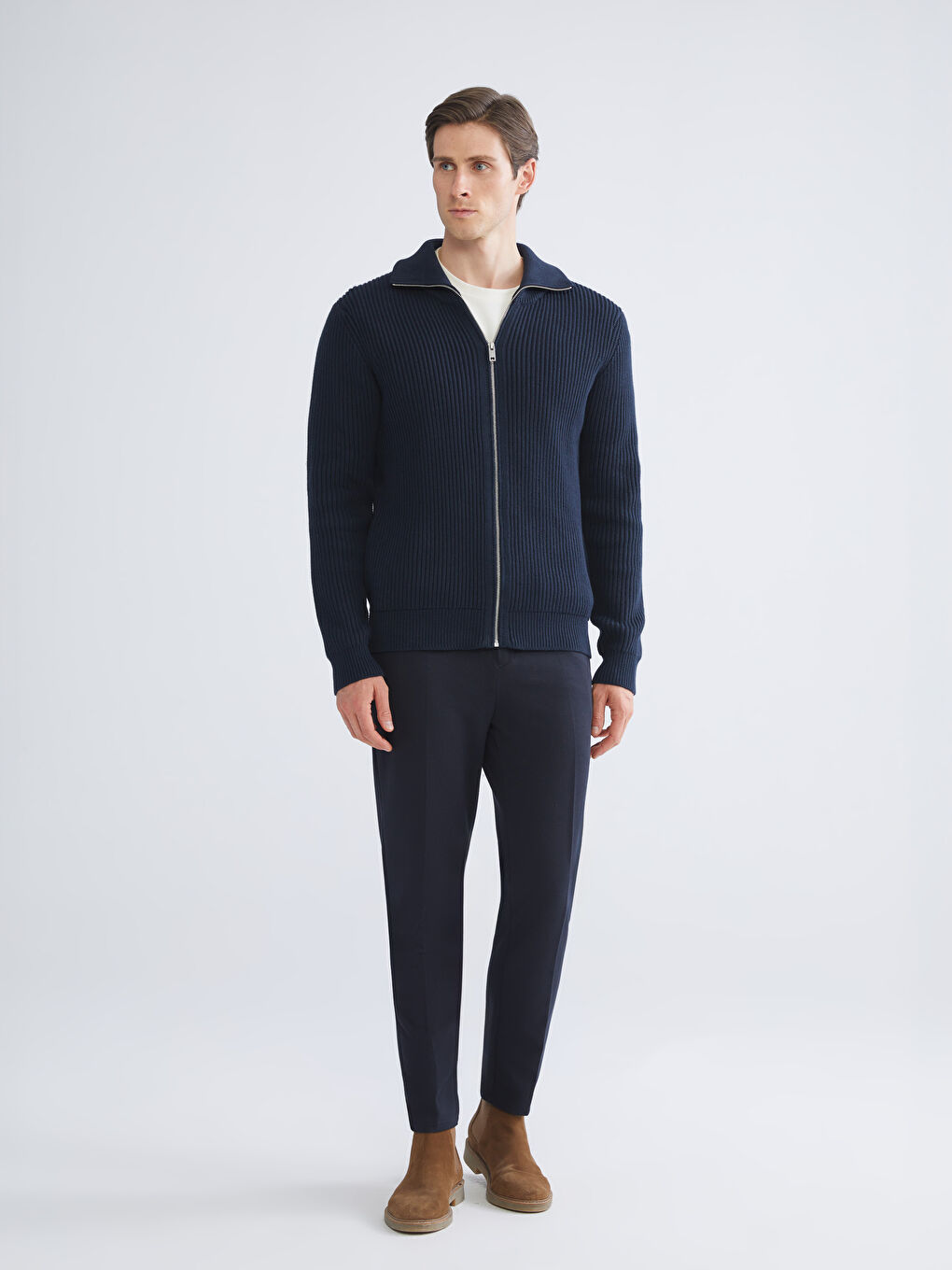 Ерлерге арналған стандартты пішім биік жағалы трикотаж кардиган-1