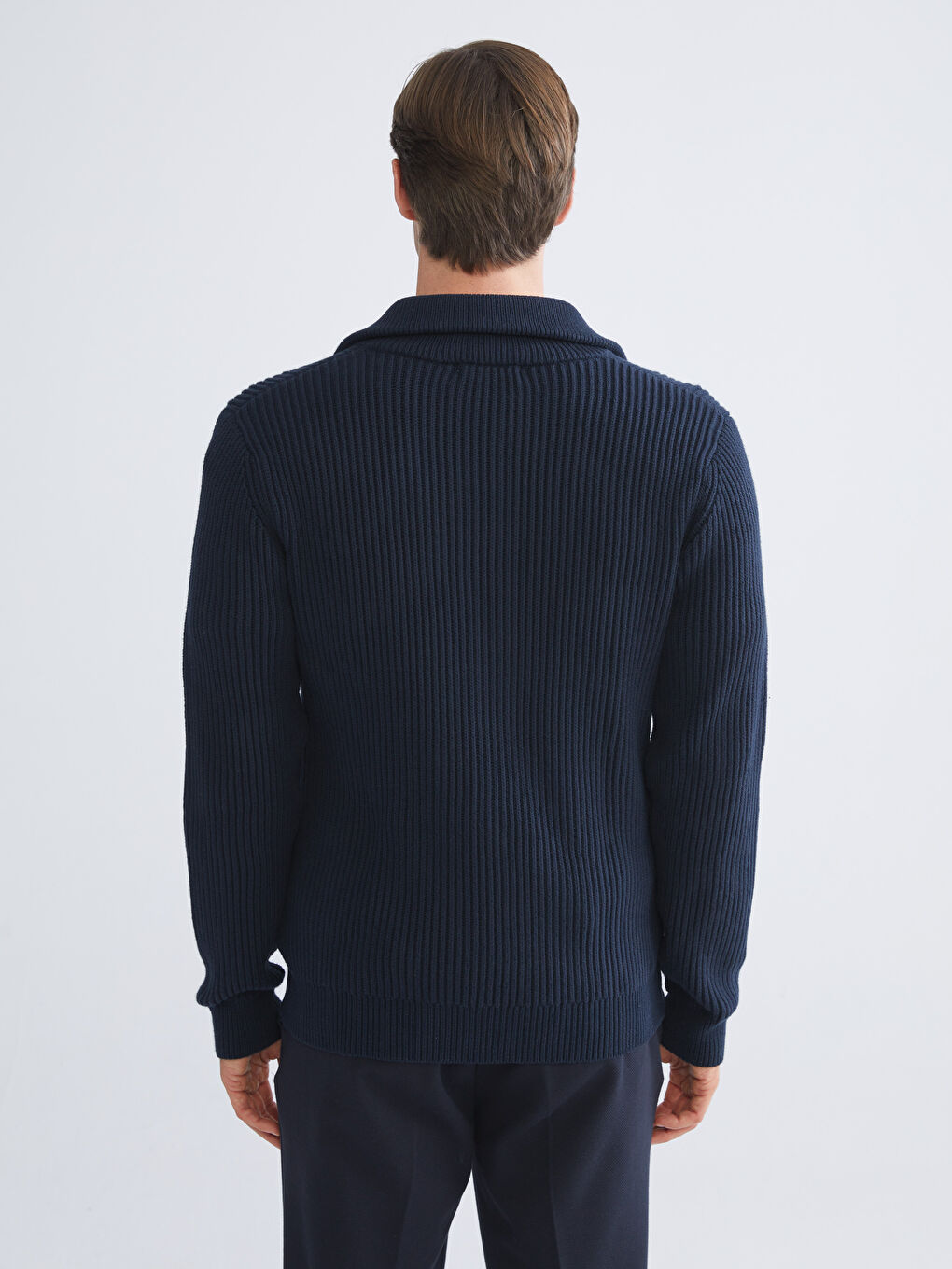 Ерлерге арналған стандартты пішім биік жағалы трикотаж кардиган-4