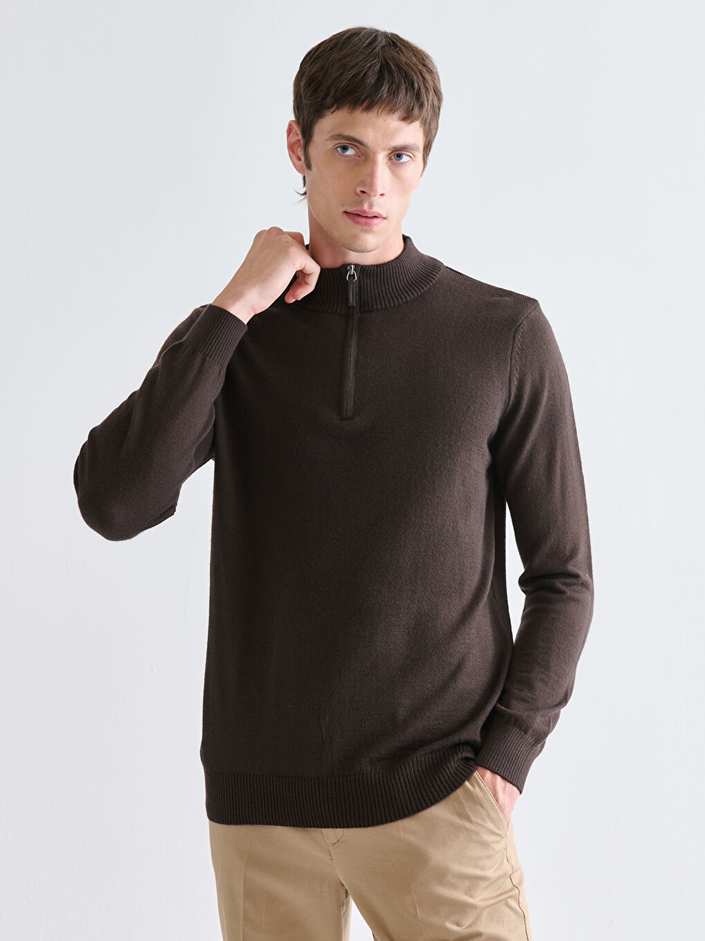 Funnel Neck Men's Knitwear Sweater