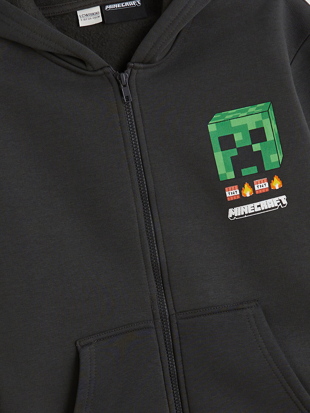 Hooded Minecraft Printed Boys' Zippered Sweatshirt-2