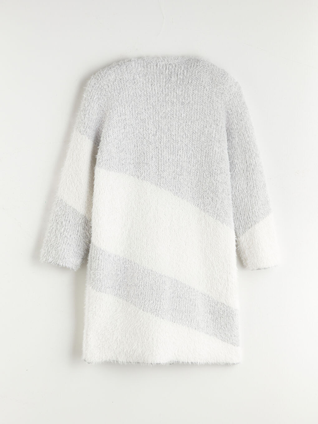 Gri Şal Yaka Renk Bloklu Kadın Triko Hırka-7