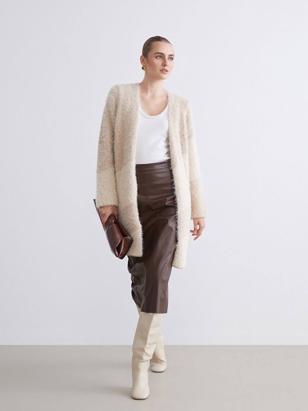 Shawl Collar Color Block Women's Knitwear Cardigan-3