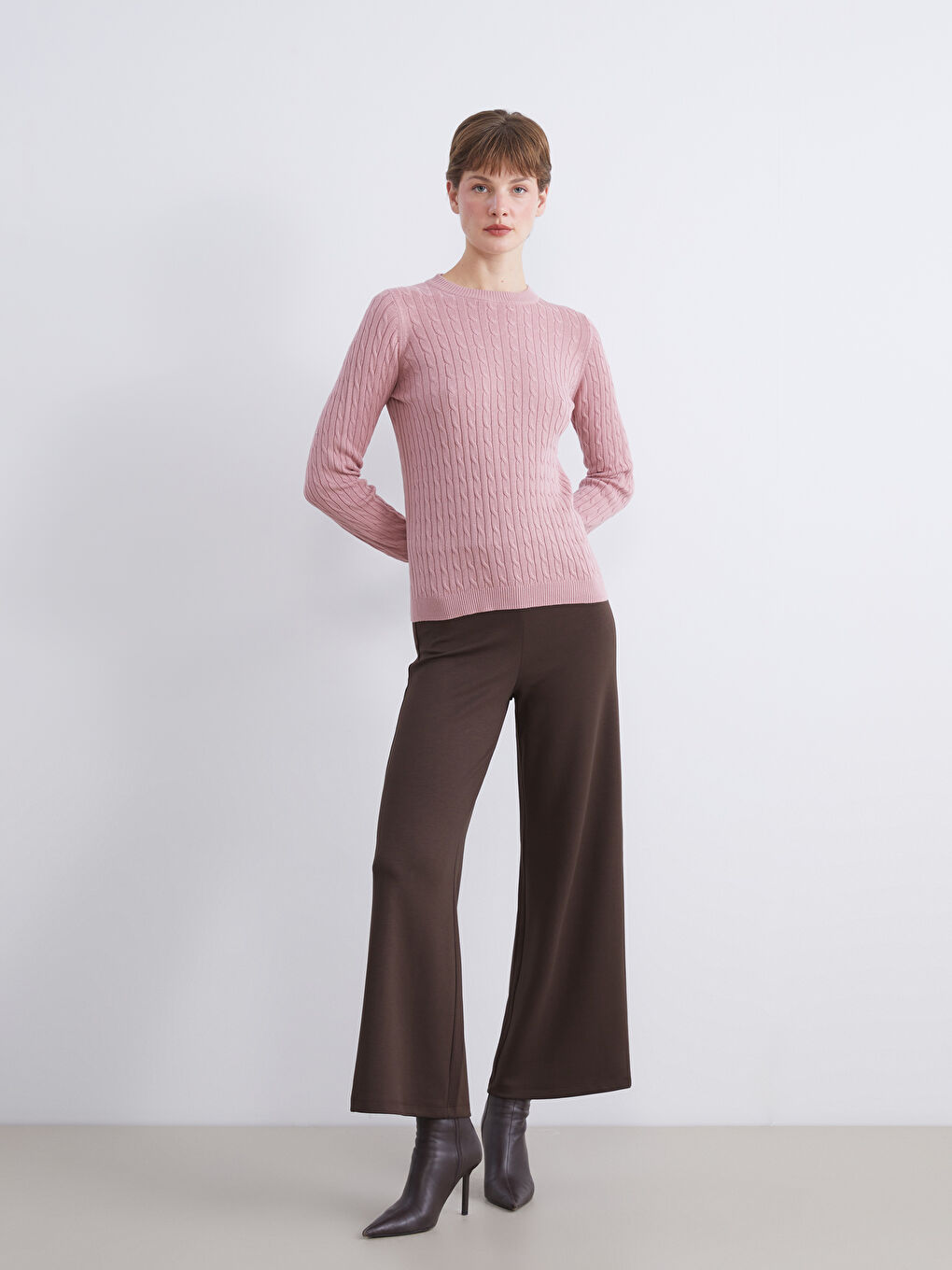 Crew Neck Self-Patterned Women's Knitwear Sweater-1