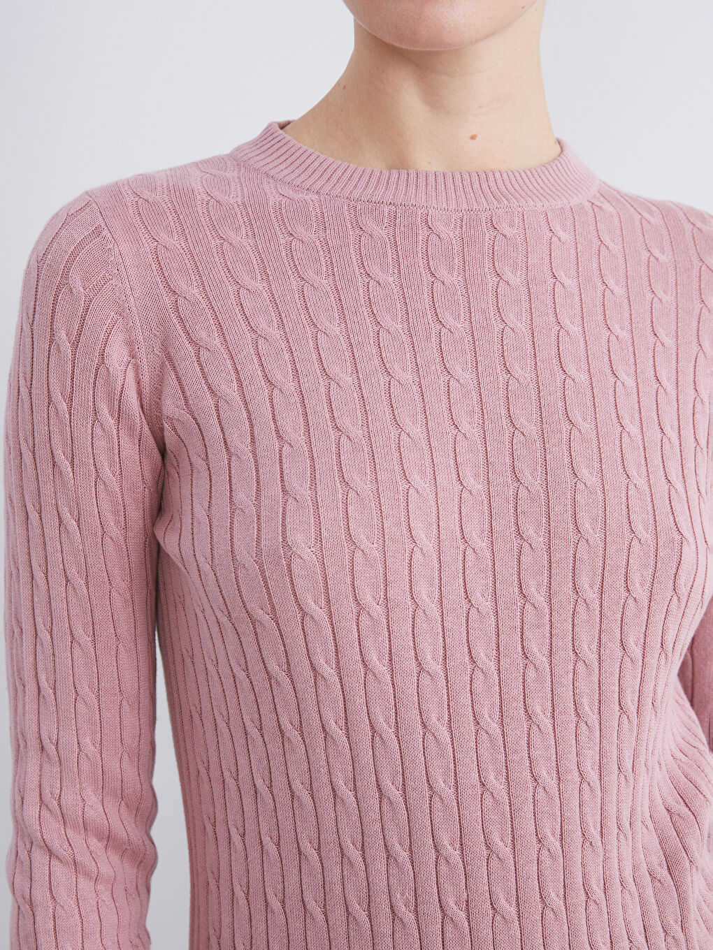 Crew Neck Self-Patterned Women's Knitwear Sweater-2