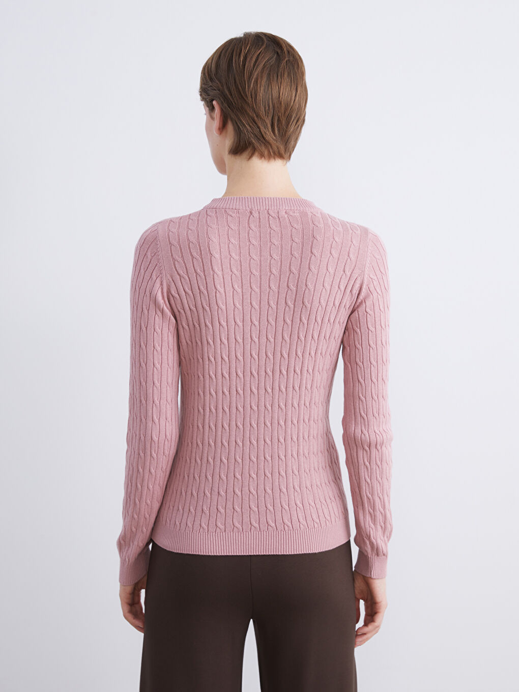 Crew Neck Self-Patterned Women's Knitwear Sweater-3