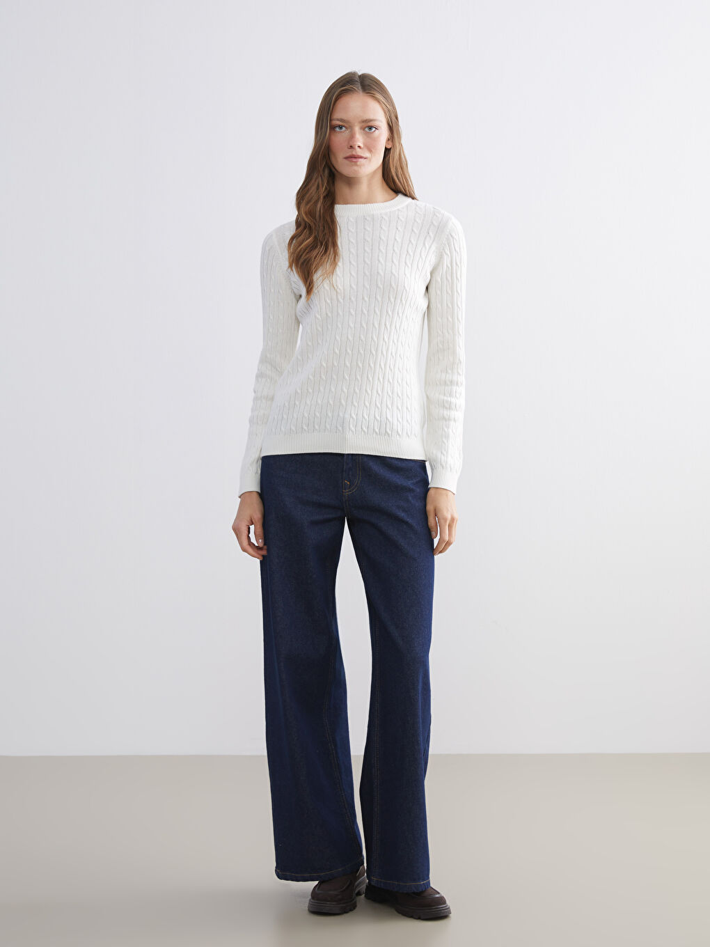 Crew Neck Self-Patterned Women's Knitwear Sweater-1