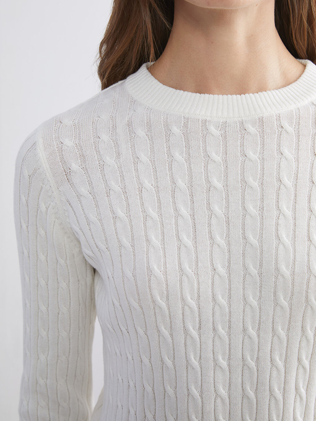 Crew Neck Self-Patterned Women's Knitwear Sweater-2