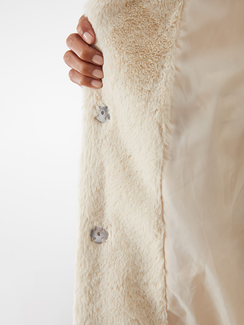 Bej Ceket Yaka Kadın Kürk Kaban-3