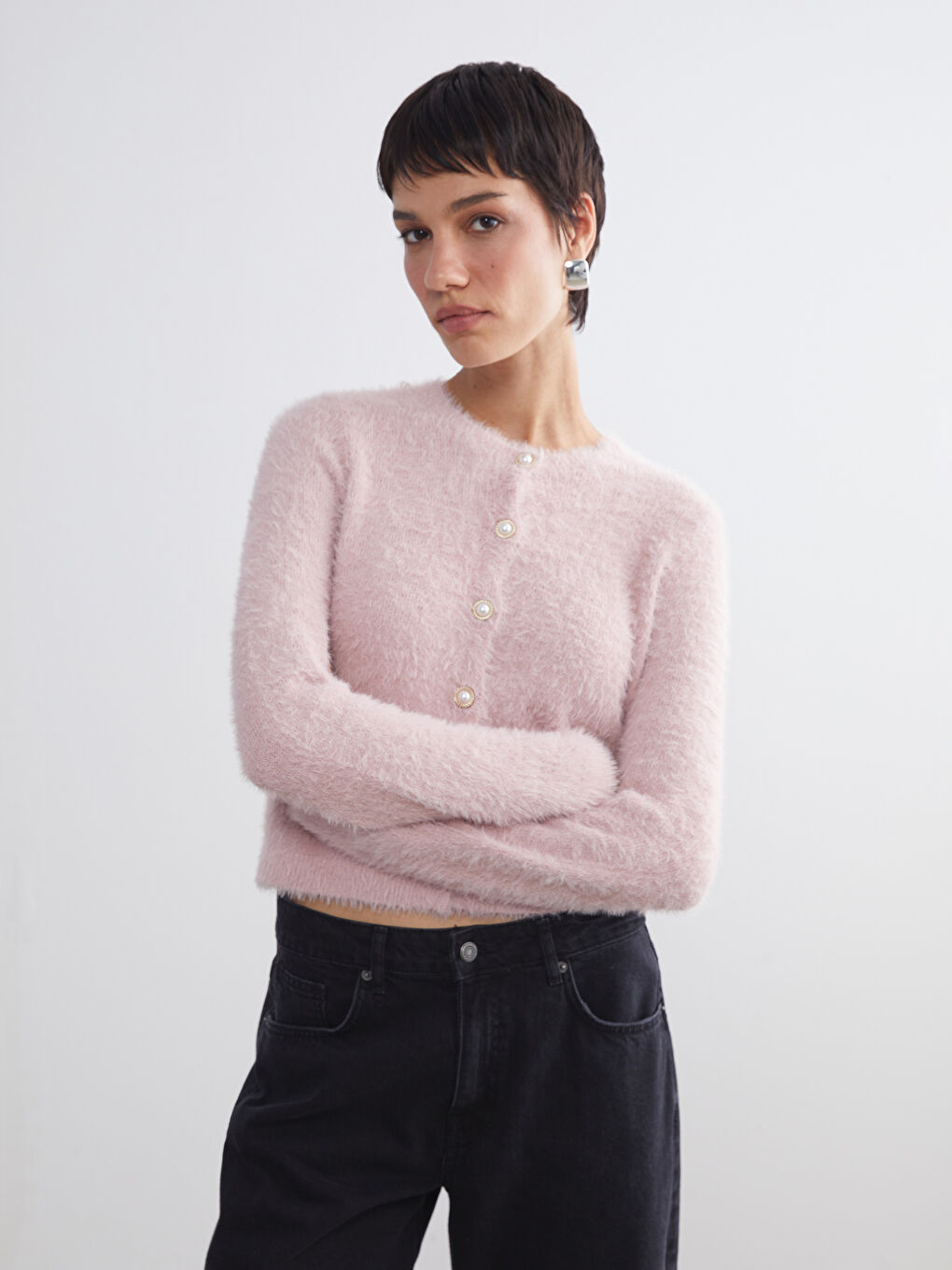 LCW Vision Crew Neck Women's Knitwear Cardigan -W5BM39Z8-FXC