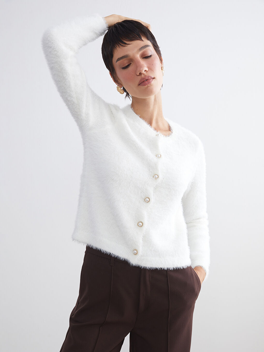 LCW Vision Crew Neck Women's Knitwear Cardigan -W5BM39Z8-R9J