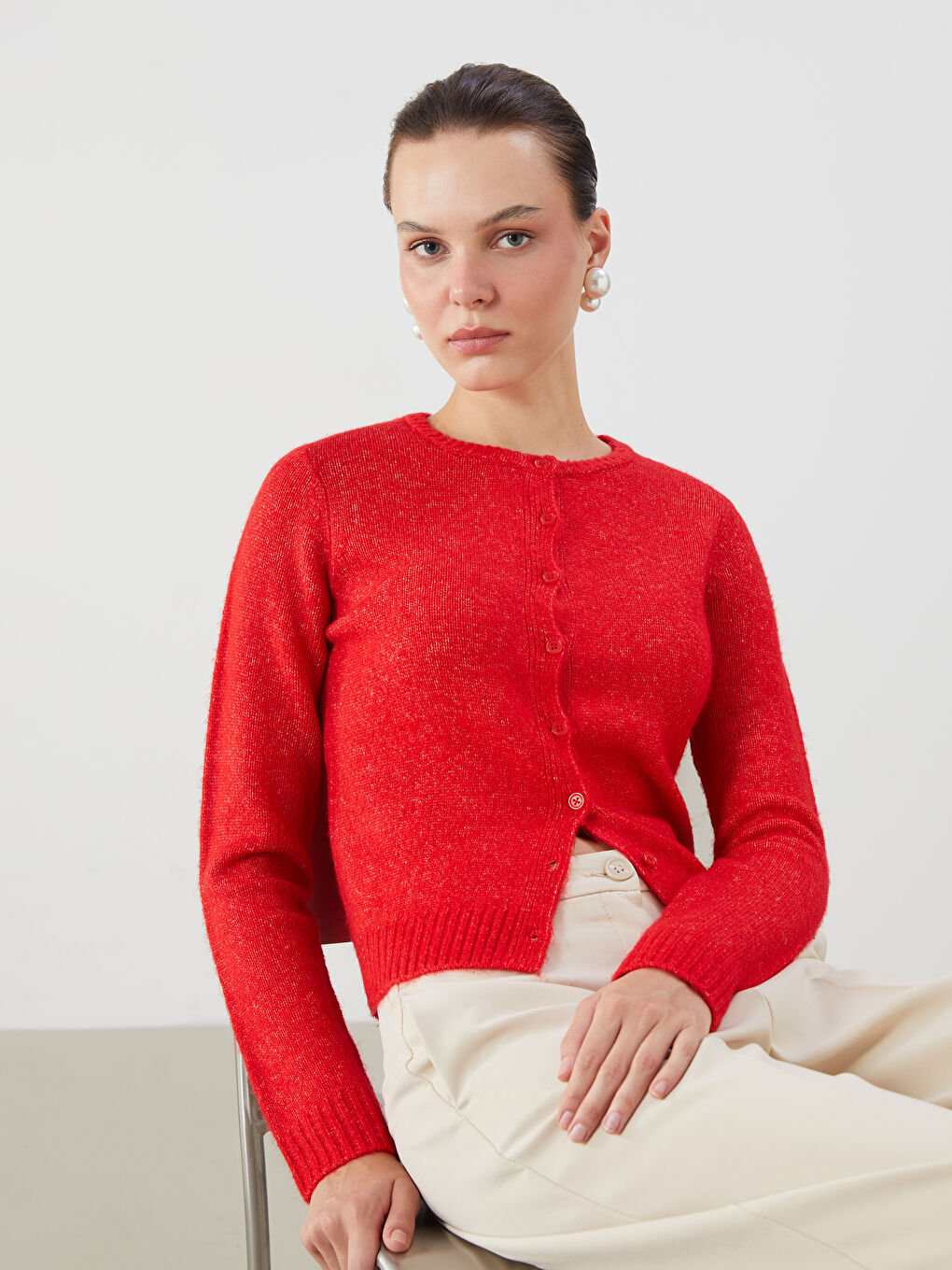 LCW Vision Crew Neck Women's Knitwear Cardigan -W5BM40Z8-H0P