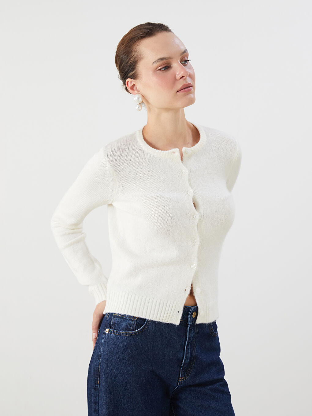 LCW Vision Crew Neck Women's Knitwear Cardigan -W5BM40Z8-R9J