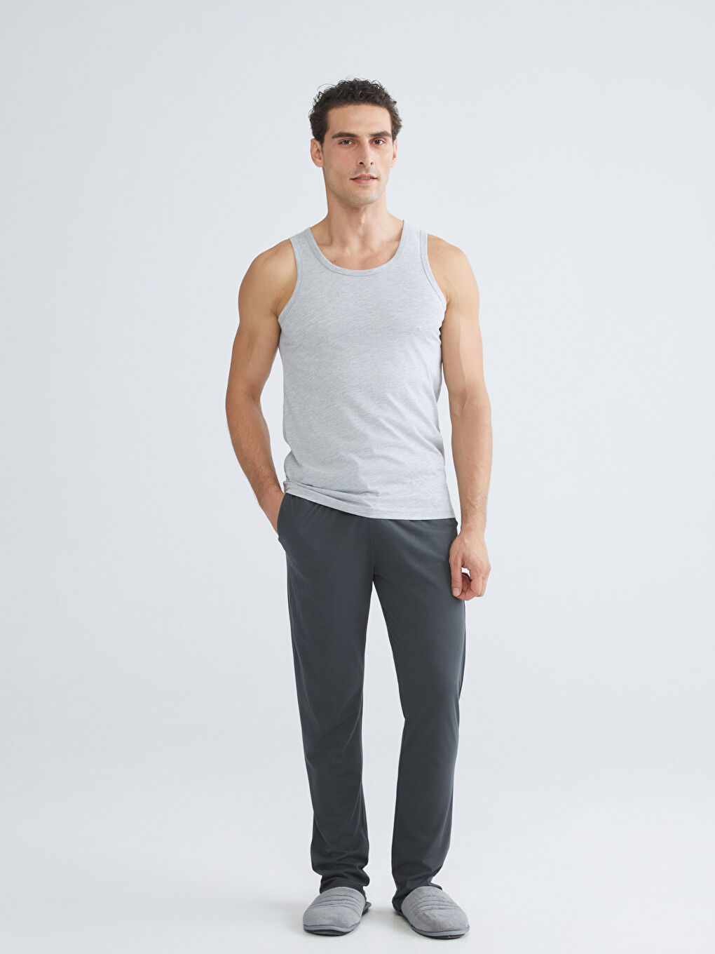 Gri Bisiklet Yaka Pamuklu Erkek Atlet 3'lü Paket-1