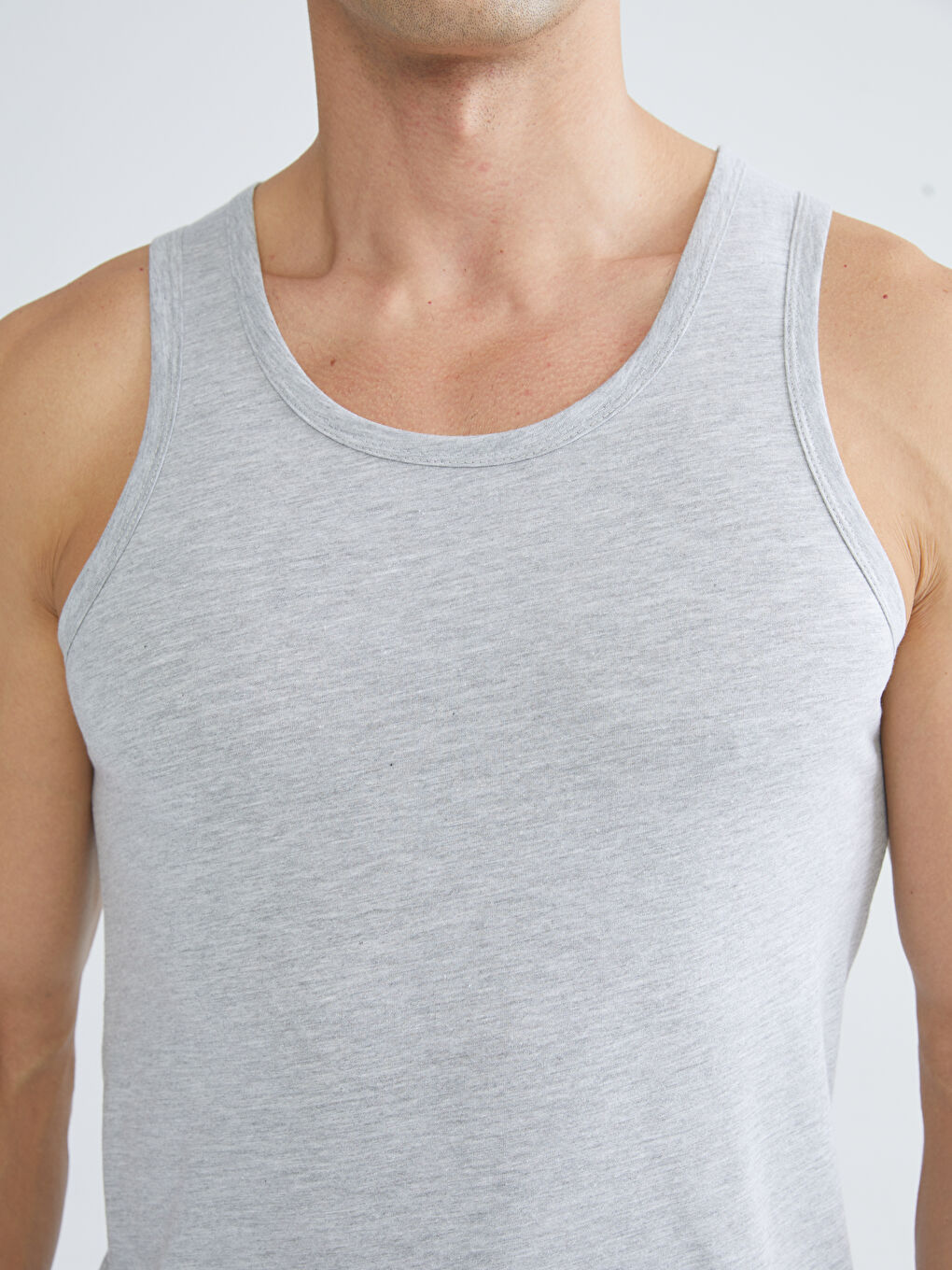 Gri Bisiklet Yaka Pamuklu Erkek Atlet 3'lü Paket-2