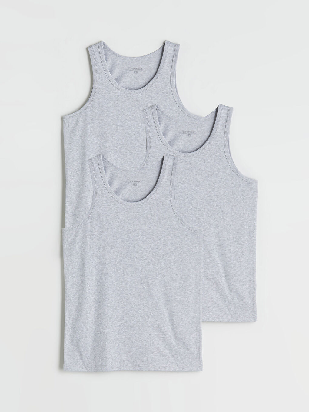 Gri Bisiklet Yaka Pamuklu Erkek Atlet 3'lü Paket-5