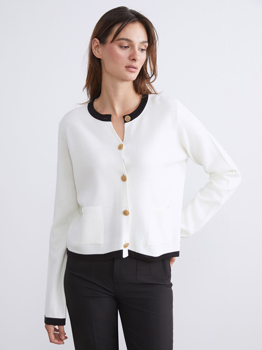 LCW Vision Crew Neck Women's Knitwear Cardigan -W5BM54Z8-FDU